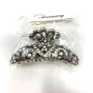 Hair Clip Claw Silver Tone Iridescent Rhinestone 3.25in Accessories NWT